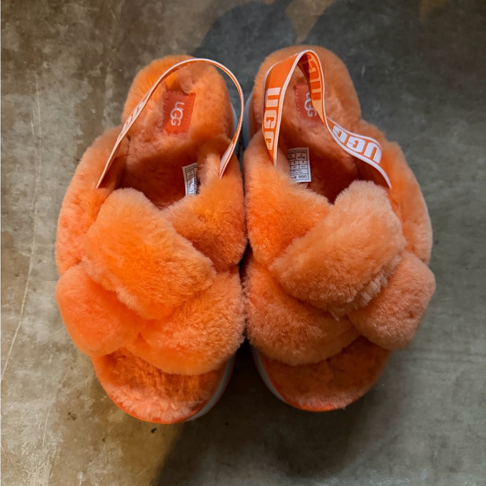 UGG Orange Faux-Fur Platform Slide Sandals - Picture 2 of 6